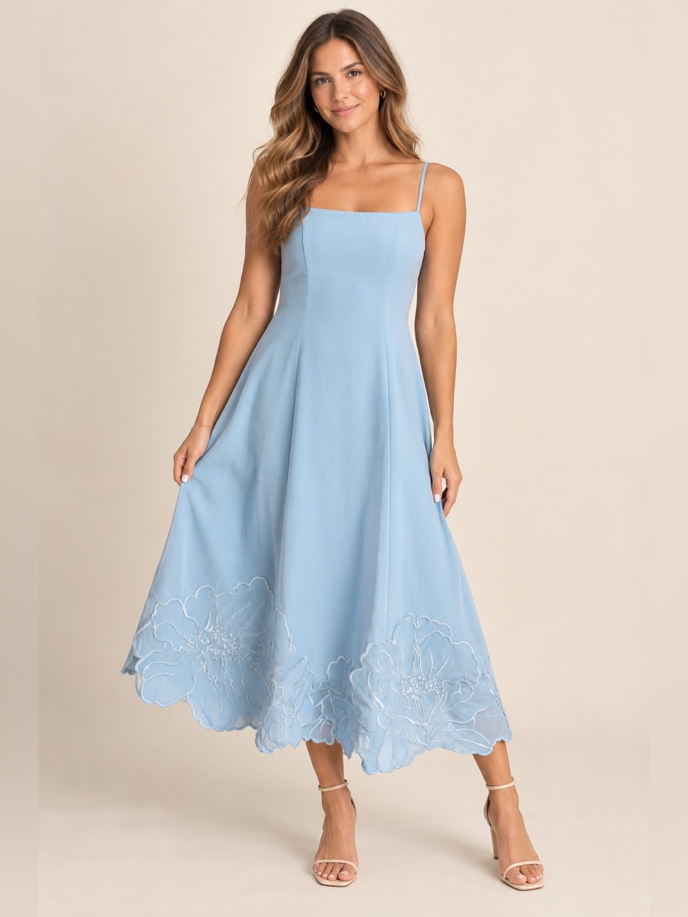 Studio Strut & Bolt Blue Floral Appliqué Midi Dress Size Large NWT